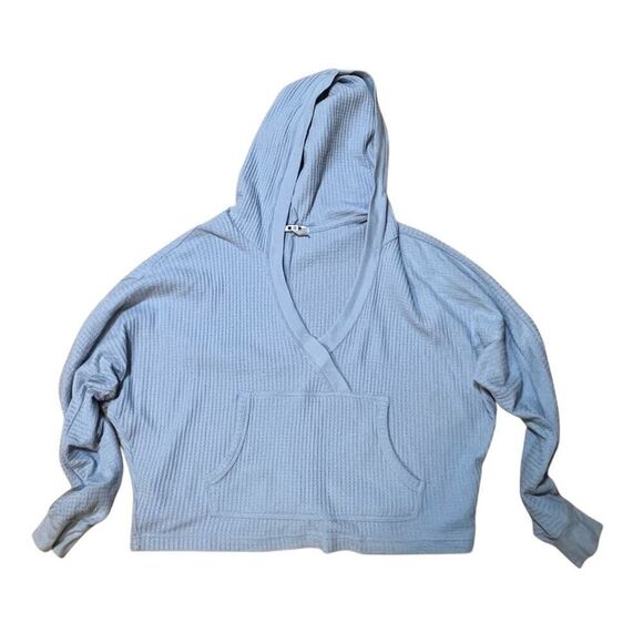 Three Dots Kentucky Blue Cropped Thermal Hoodie Sweatshirt Size M - Picture 9 of 9